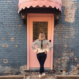 Black and white striped eyelet tie top
